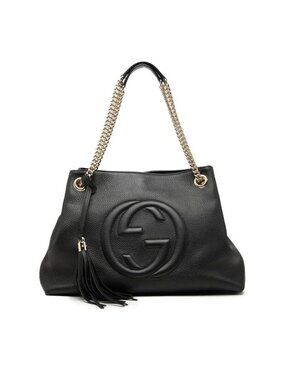 Gucci Interlocking G Soho Chain Tote Shoulder Bag Black Leather